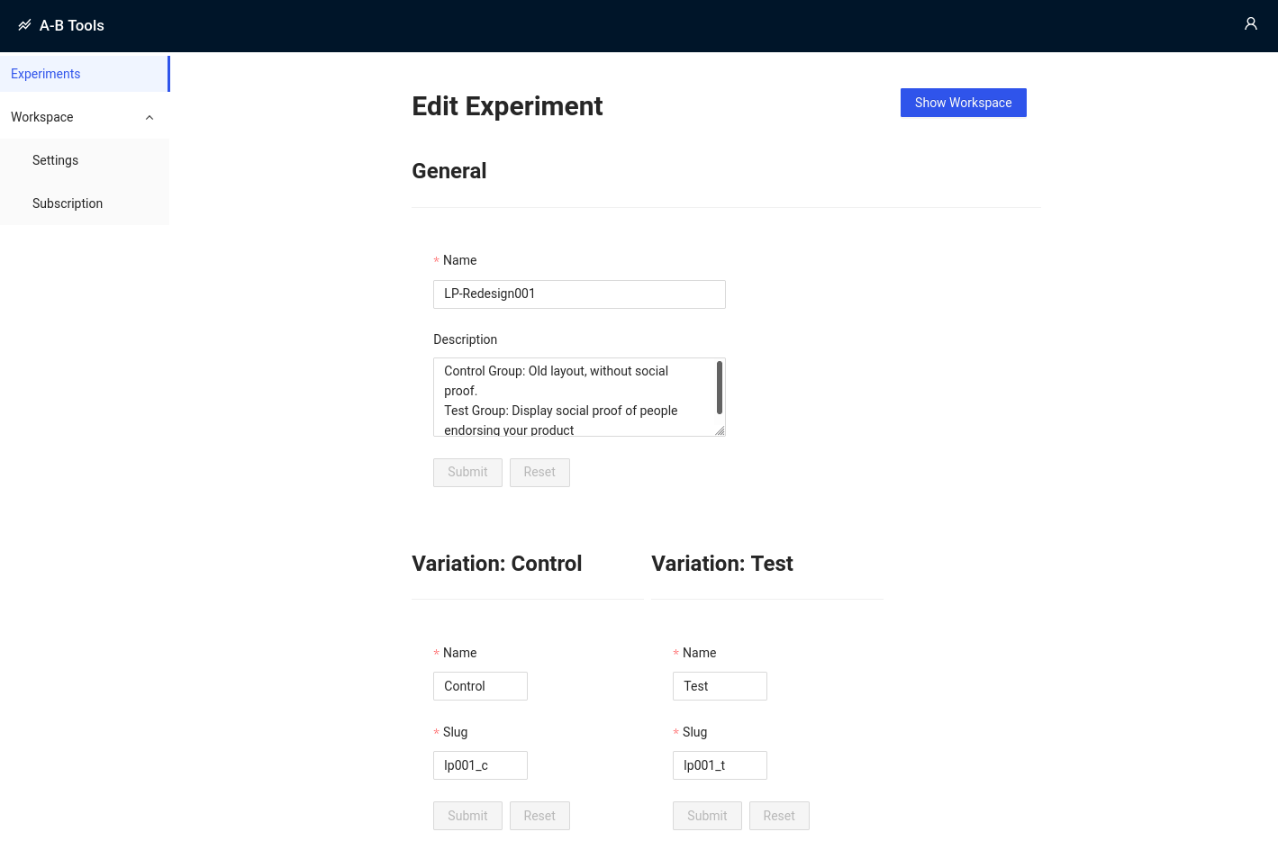 Experiment Configuration